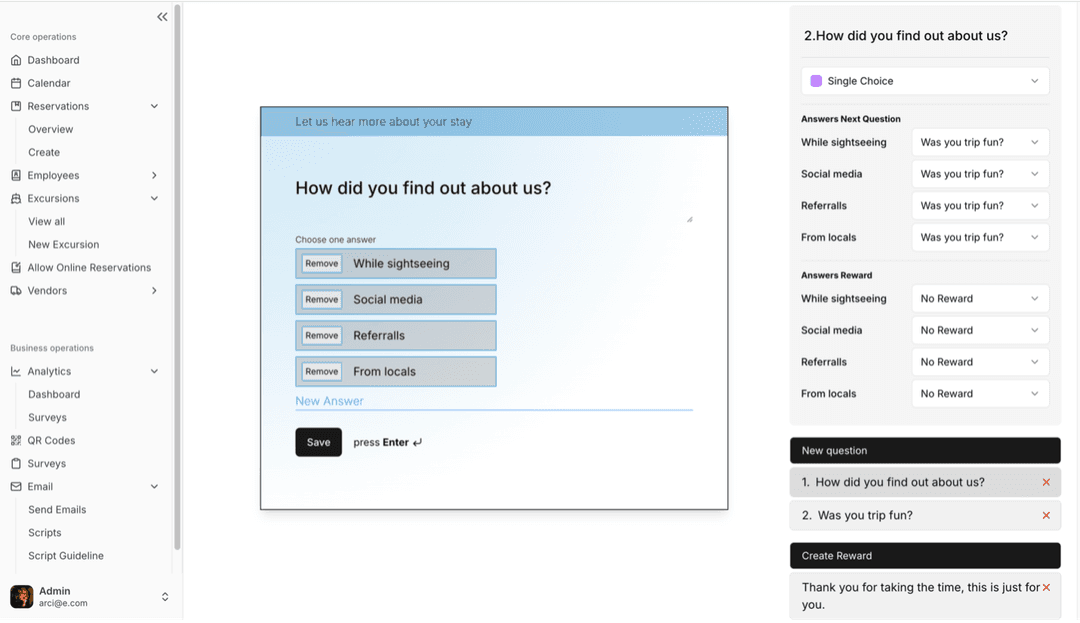 Tournee Surveys Questions Creations Process
